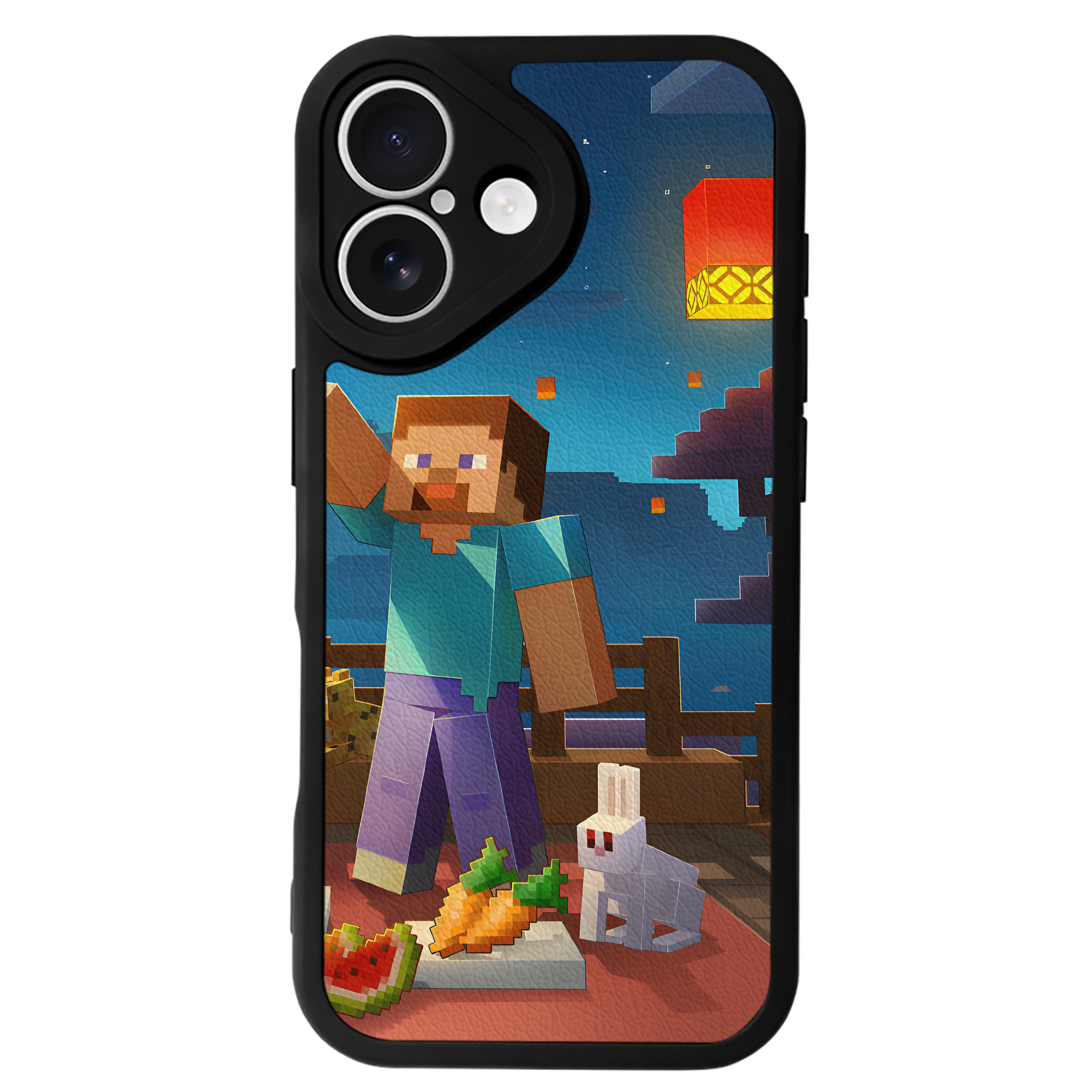 （画像用） マインクラフト ブロックの世界 Minecraft MC Block world 【iPhone 16シリーズ対応】シリコンスマホケース（レザー調） 材質：シリコン